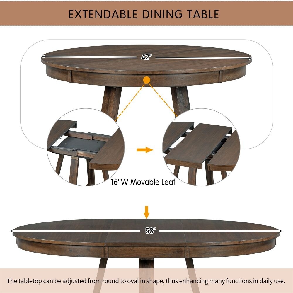 5 Piece Retro Functional Dining Set  Round Table with a 16\