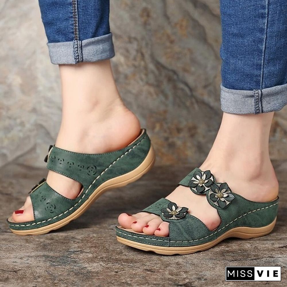 Summer Breathable Women Premium Orthopedic Open Toe Sandals Ladies Buckle Strap Vintage Anti-Slip Slippers Female Shoes