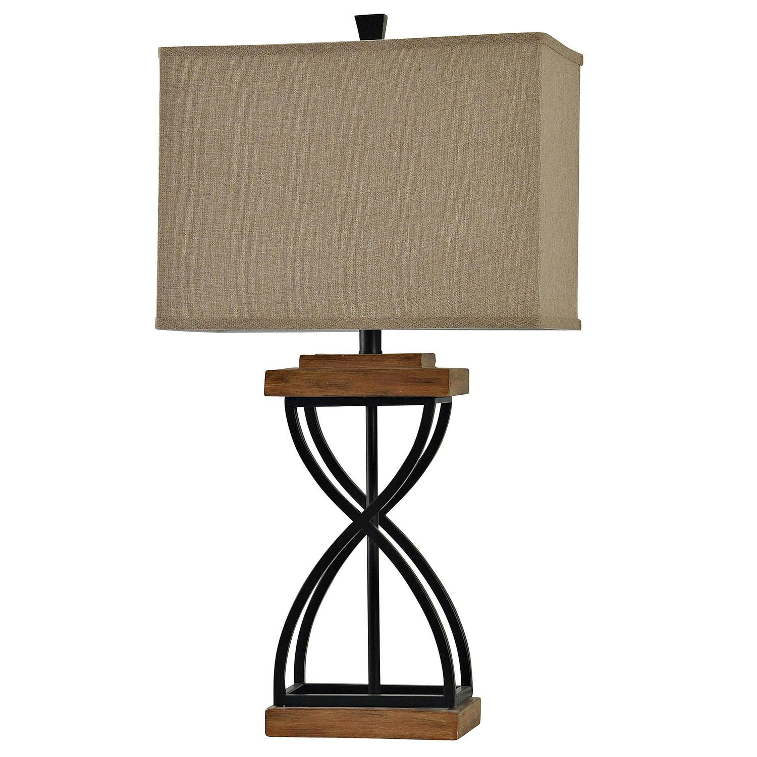 31 Table Lamp  Black Wood Finish  Beige Hardback Fabric Shade