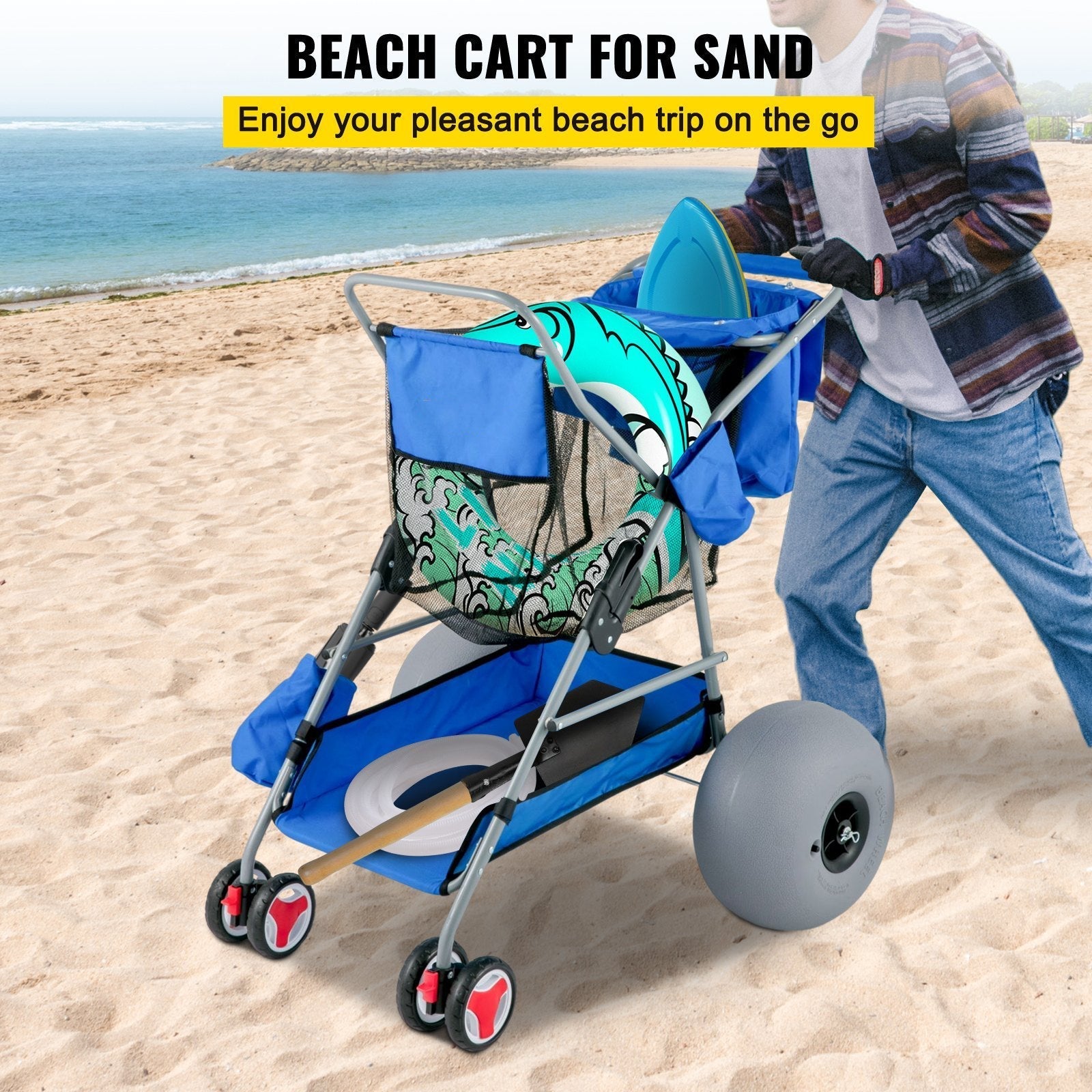 Premium 350LBS Beach Wonder Wheeler Cart W/ All-Terrain Balloon Wheels