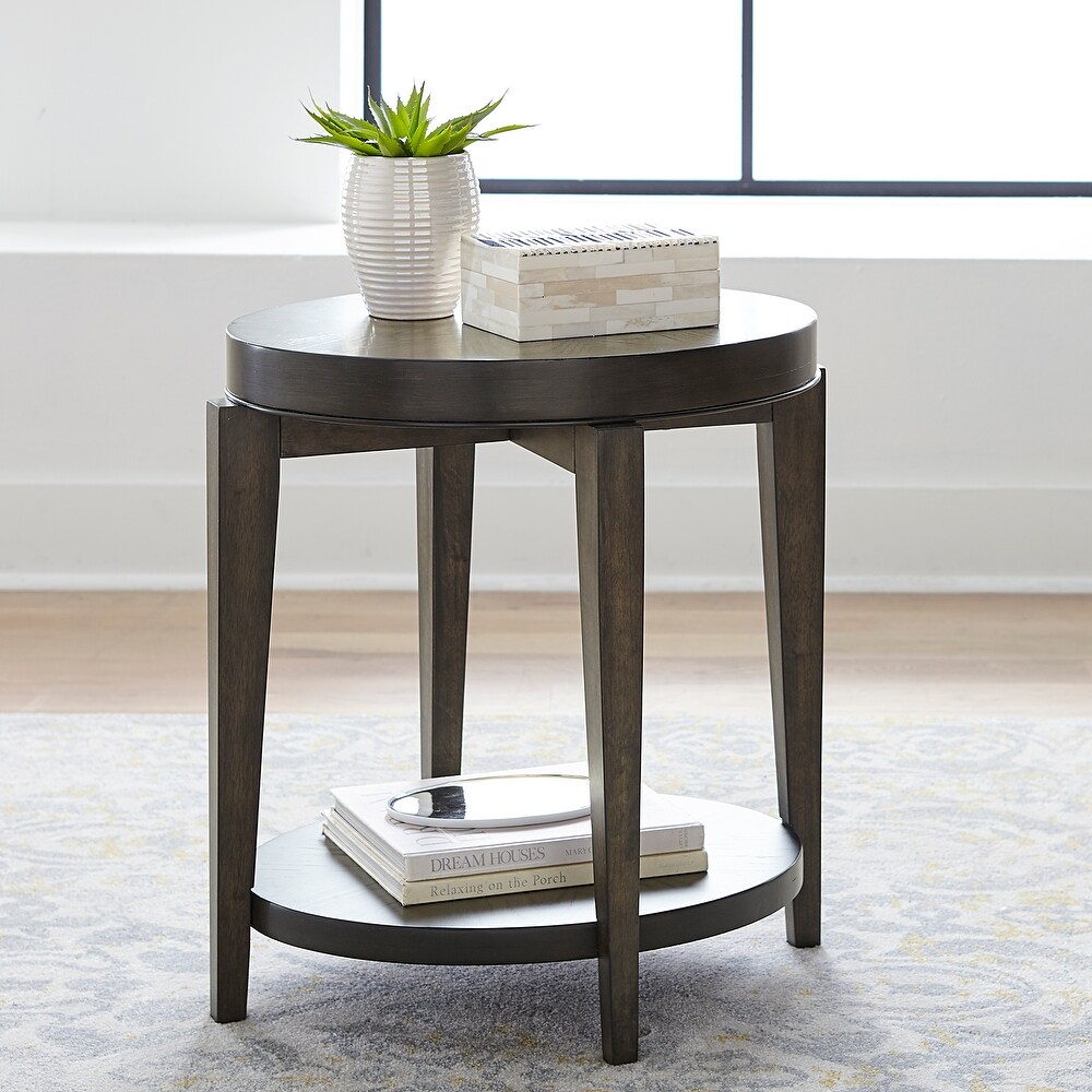 Penton Espresso Stone Oval Chair Side Table