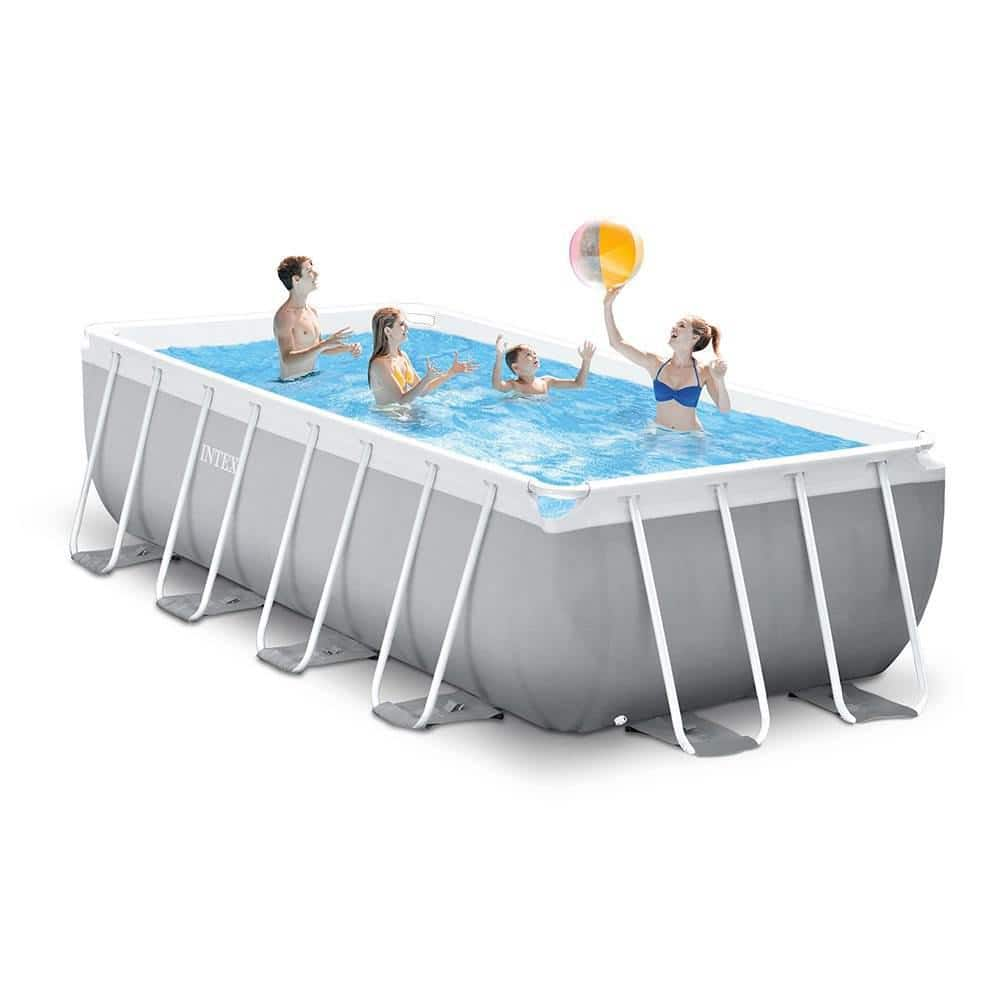 Intex 16 ft. x 3.5 ft. Rectangle Metal Frame Pool Above Ground Swimming Pool Set with Vacuum Skimmer and Pole 26791EH + 28002E