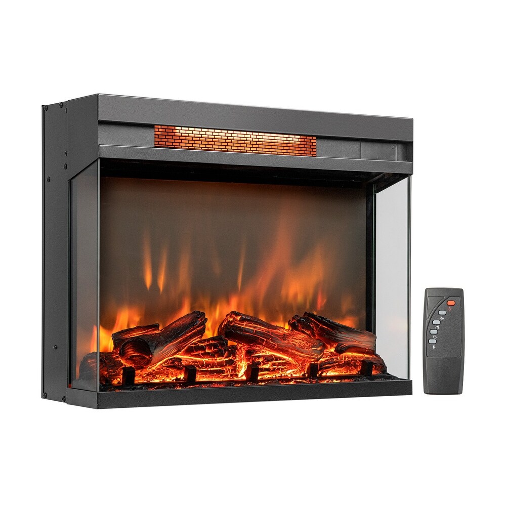 23 inch 3 Sided Electric Fireplace Insert with Remote Control Black   22.8\