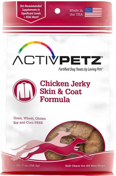 Loving Pets Activpetz Chicken Jerky Skin and Coat Dog Treat， 8-oz bag