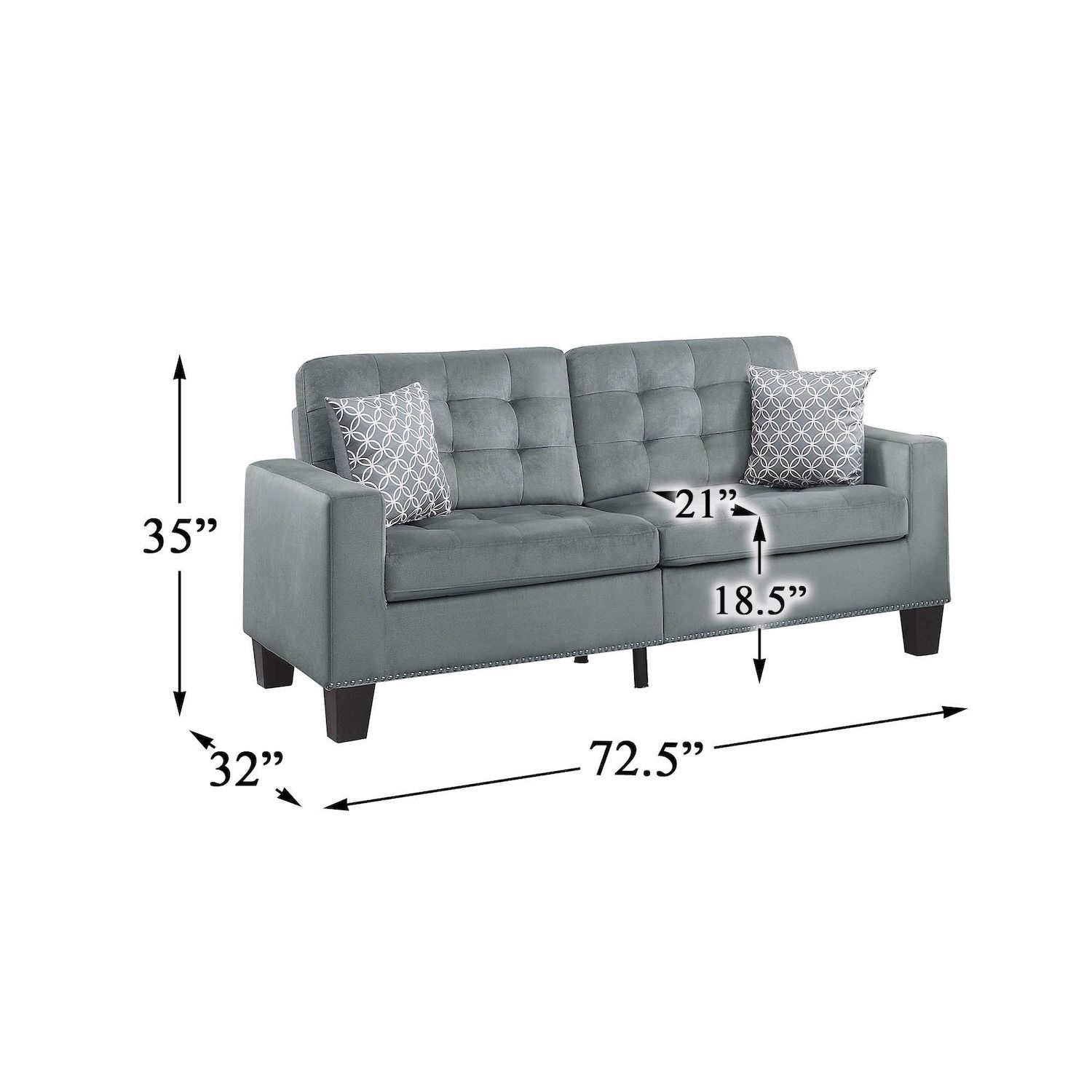 Lexicon Home Living Room Sofa， Exposed Legs With Faux Wood Finish - Gray