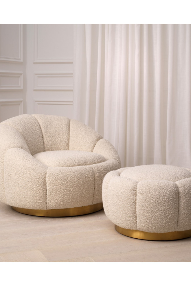 Cream Boucl√© Brass Base Swivel Chair  Eichholtz Inger   Contemporary   Armchairs And Accent Chairs   by Oroa   Distinctive Furniture  Houzz