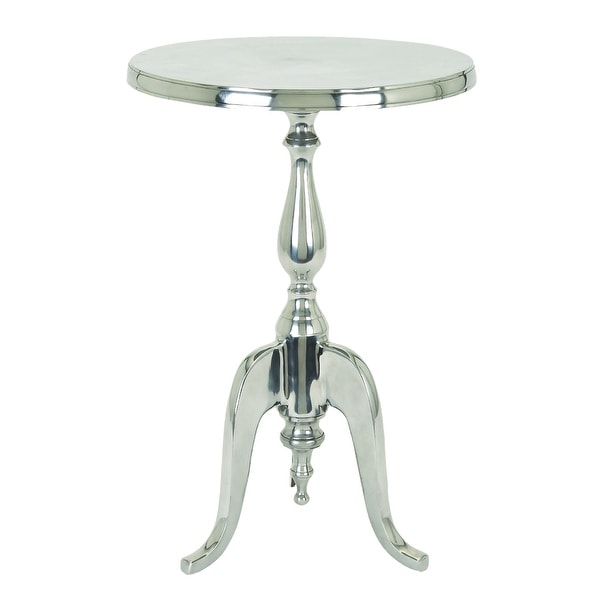 Traditional Style Aluminum Accent Table With Pedestal Base， Silver