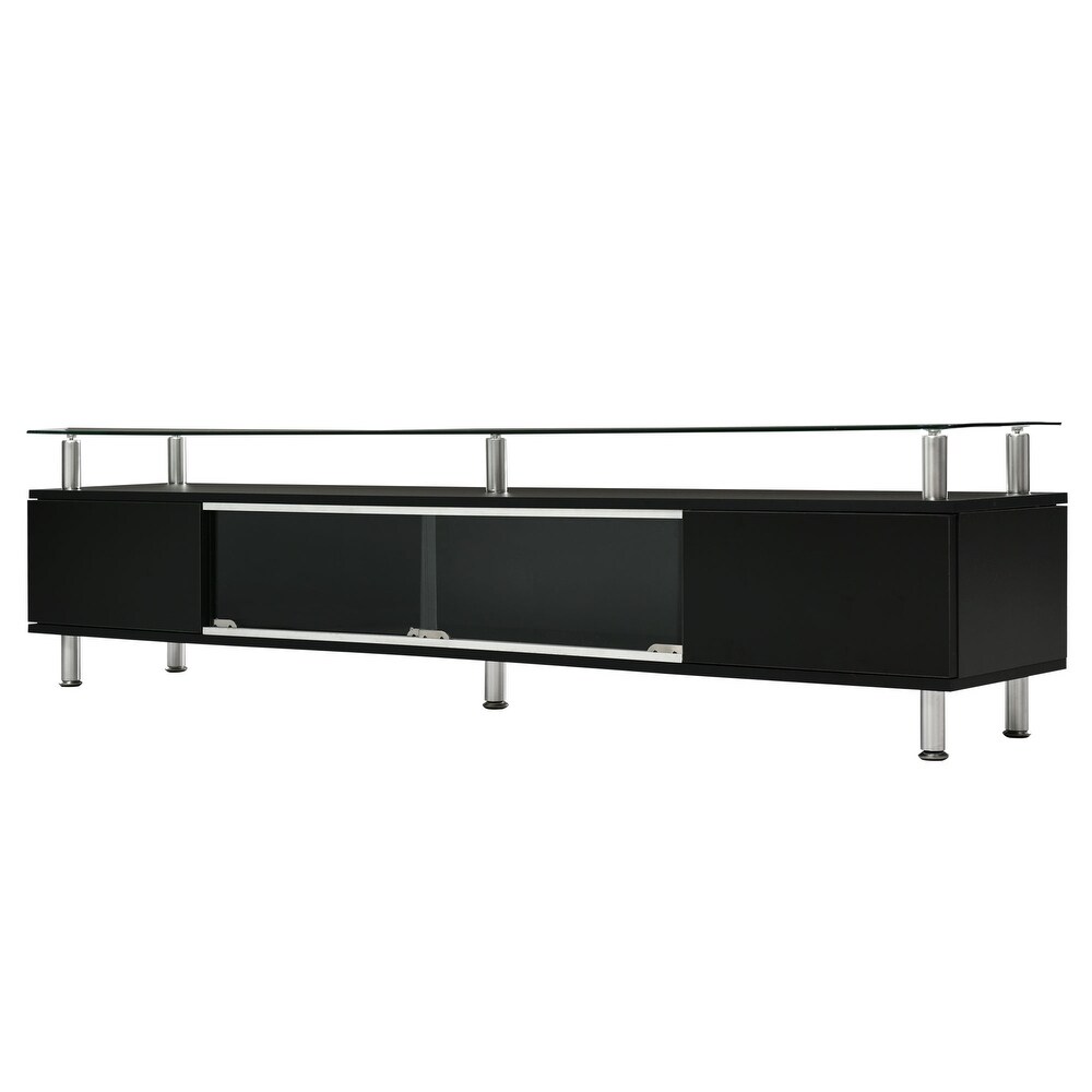 TV Console Table Tempered Glass Sliding Glass Door Media Console with Sliding Glass Door for TV Up to 70\