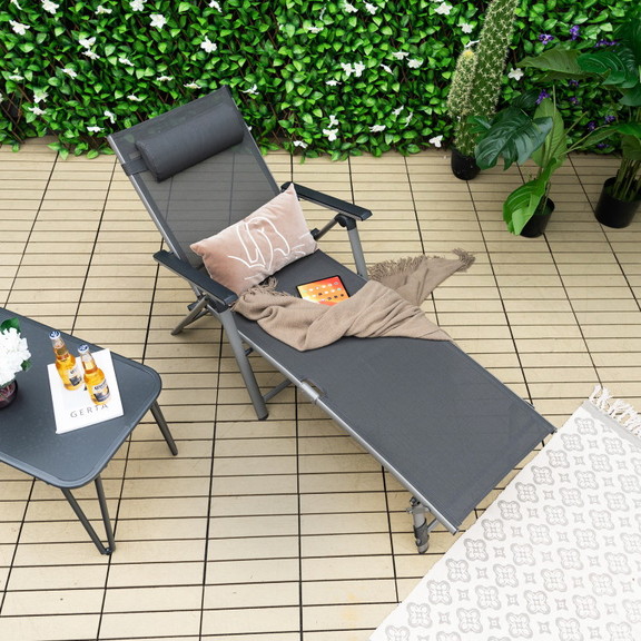 Costway 32698154 Outdoor Aluminum Chaise Lounge Ch...