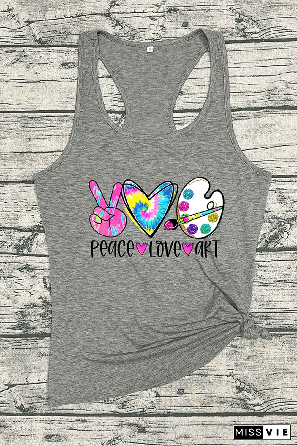 Peace Love Art Colorful Tie Dye Printed Sleeveless Tank Top Wholesale