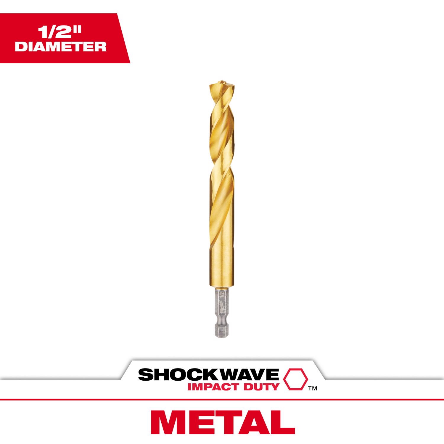 MW Shockwave 1/2 in. X 5-1/8 in. L Titanium Red Helix Drill Bit 1 pc