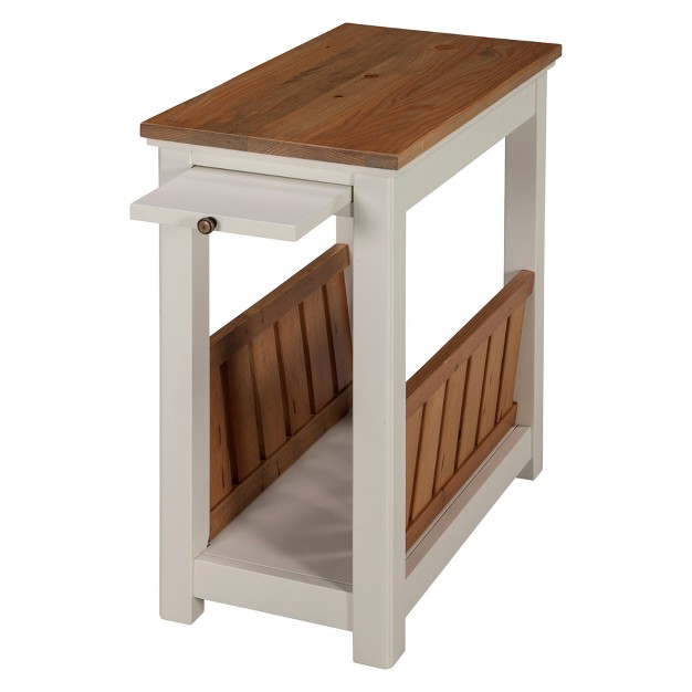 Savannah Chairside Magazine End Table With Pull Out Shelf Ivory With Natural Wood Top Bolton Furniture