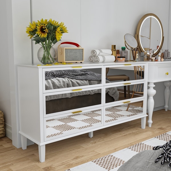 Mirrored Dresser with 6 Storage Drawer Modern Accent Cabinet Console