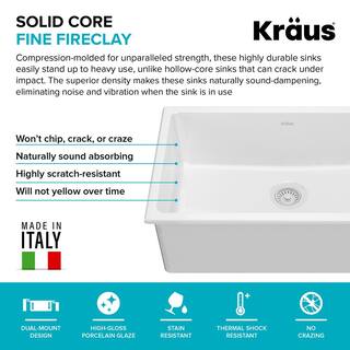 KRAUS Turino White Fireclay 29.88 in. Single Bowl Drop-InUndermount Kitchen Sink KFD1-30GWH