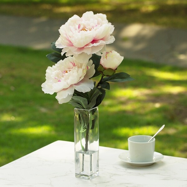 Enova Home Artificial Silk Peony Flower in Clear Glass Vase Large Peony Flower with Vase For Home Office Decoration