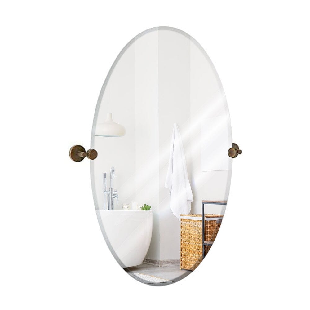 Large Pivot Oval Mirror with Oil Rubbed Bronze Wall Anchors 24