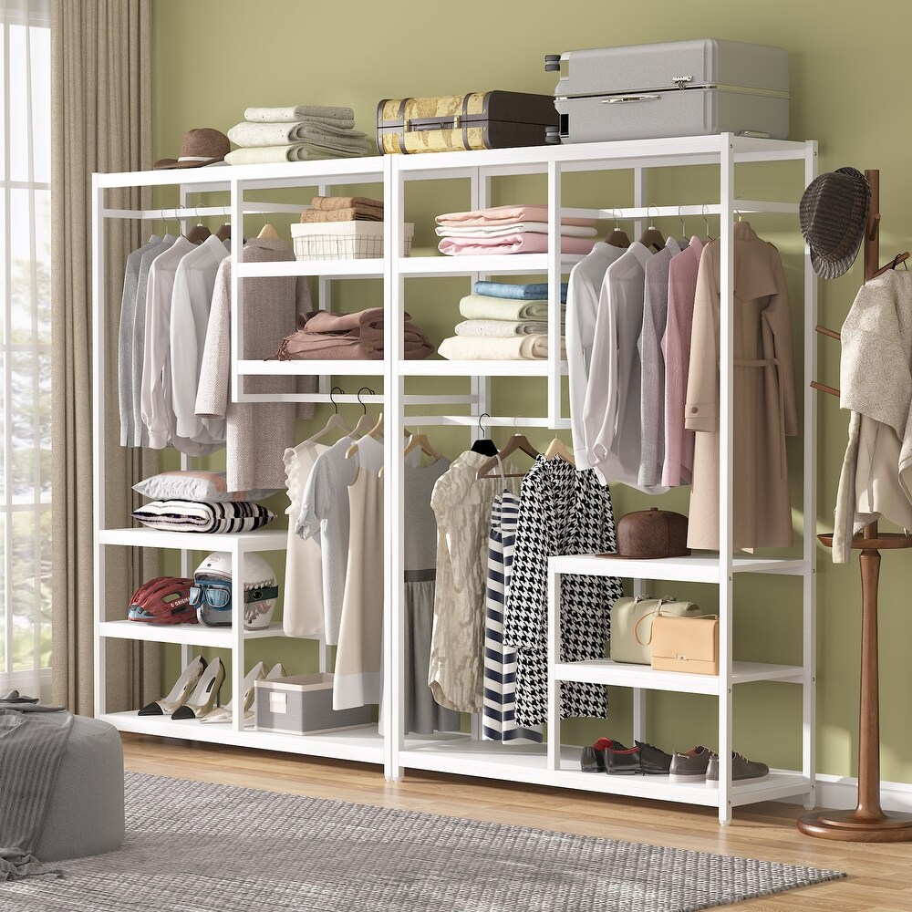 Large closet organizer Double Hanging Rod Clothes Garment Racks with Storage Shelves