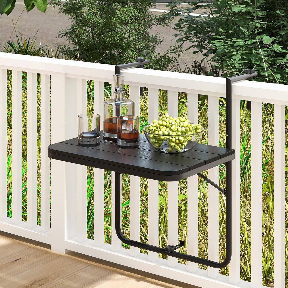 HONEY JOY Metal Patio Hanging Table Folding Balcony Railing Table with 3-Level Height Outdoor Accent Table Suits TOPB006859