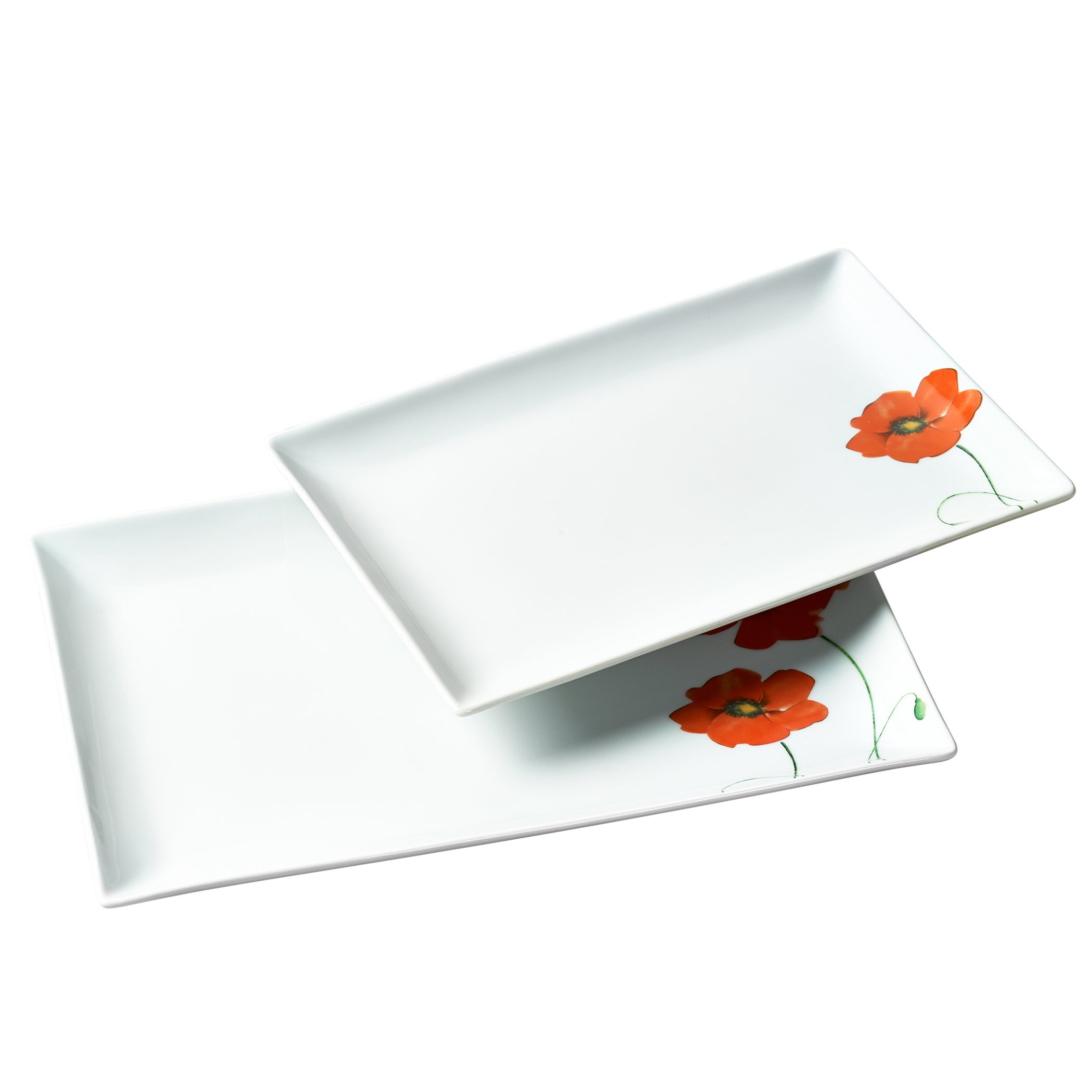 2pc Poppy Rectangular Porcelain Serving Tray Set