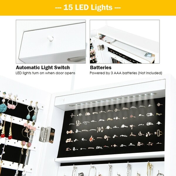 Wall Mounted Lockable Mirror Jewelry Cabinet with LED Light - 4.5