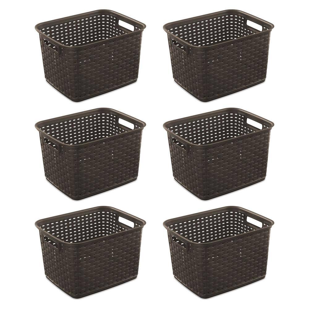 Sterilite 12736 Tall Wicker Weave Plastic Laundry Storage Basket Brown (6 Pack) 6 x 12736P06