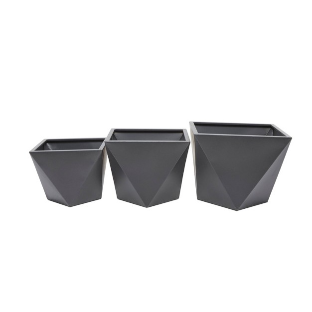 Wide 3pc Modern Square Metal Planter Pots Gray