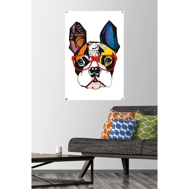 Trends International Art Deco Boston Terrier With Glasses Unframed Wall Poster Prints