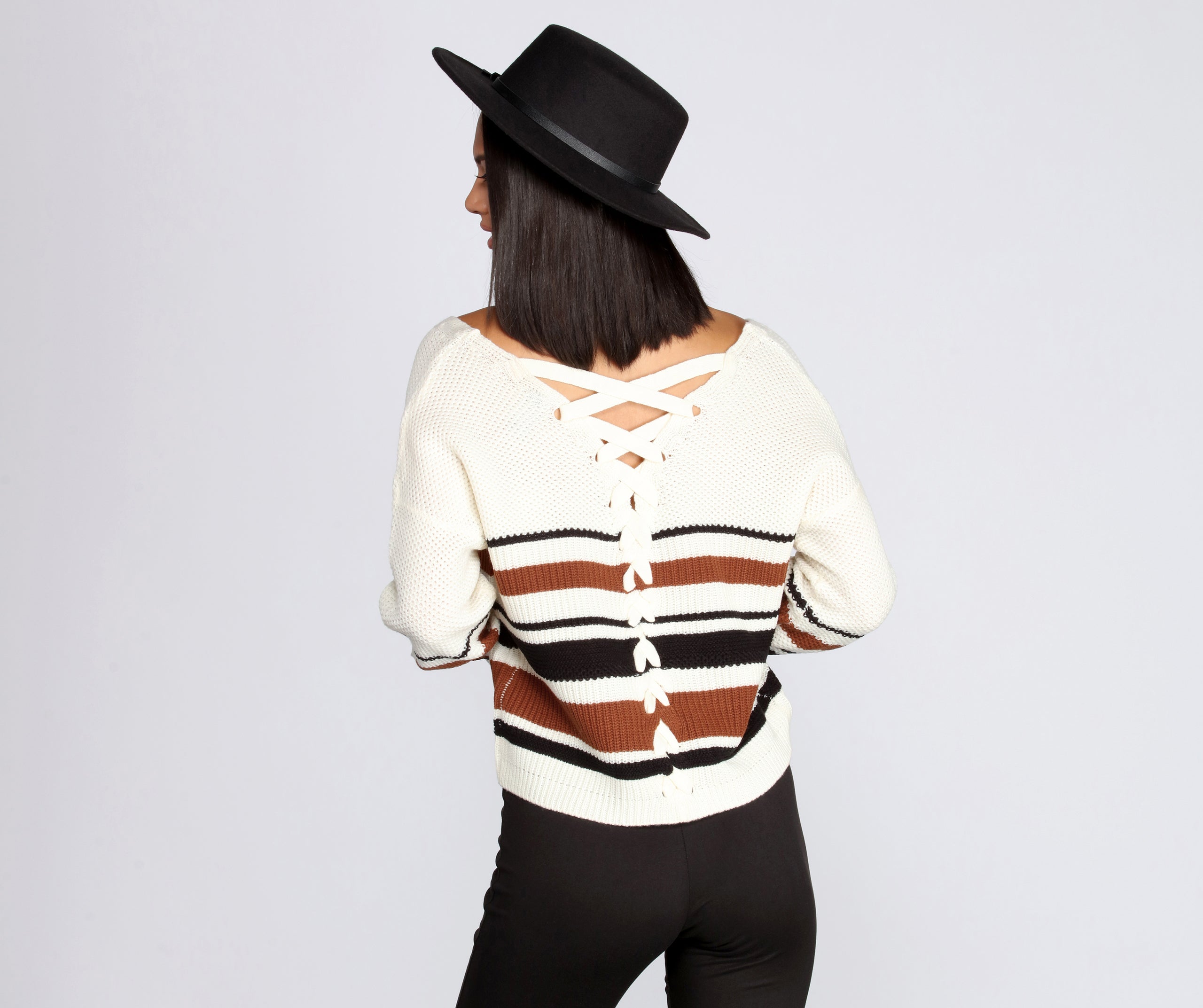 Striped Lattice Back Pullover