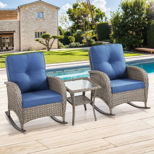 Gymojoy Patio Furniture Set PE Wicker Rocking Chairs and Side Table