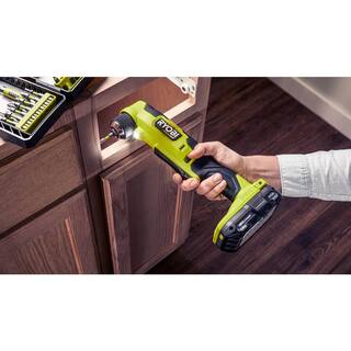 RYOBI ONE+ HP 18V Brushless Cordless Compact 14 in. Impact Driver and 38 in. Right Angle Drill with (2) Batteries Charger PSBID01K-PSBRA02B