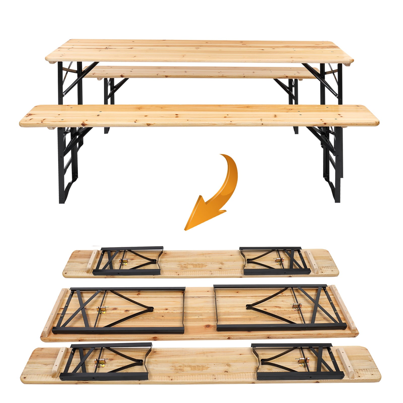 Picnic Combo 3Pcs Set， 5.8Ft Wood Table And Bench Set，Capacity Up To 6 People