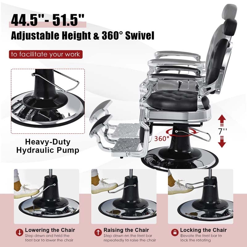 Vintage Barber Chair Height Adjustable Hairdressing Chair, 360° Swivel Reclining Makeup Hair Salon Chair for Hair Stylist