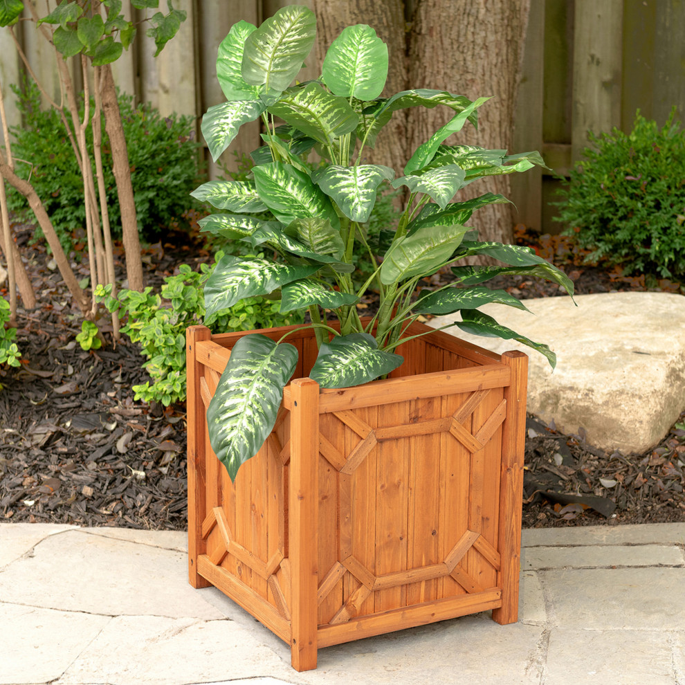 Warwick Square Wooden Planter   Transitional   Outdoor Pots And Planters   by Leisure Season Ltd.  Houzz