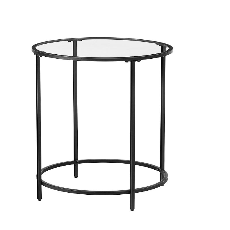 Round Side Table， Glass End Table With Metal Frame， Small Coffee Accent Table