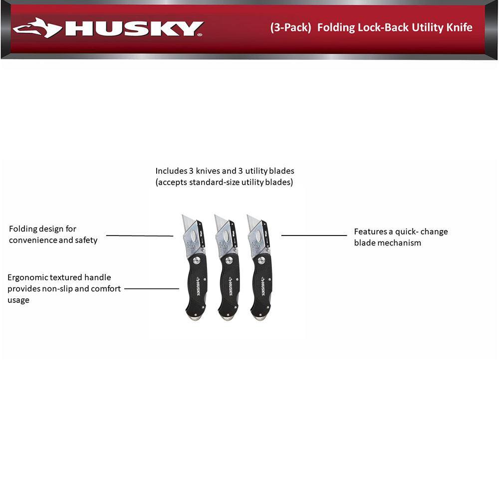 Husky Folding Lock-Back Utility Knife (3-Pack) 99732