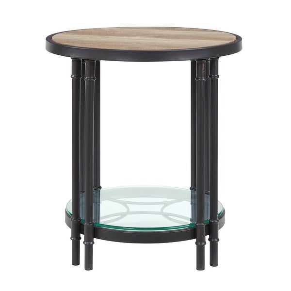 End Table in Oak and Sandy Black Finish KD Structure?1 Tier Shelf Included(Tempered Glass)?Top Thickness28 mm