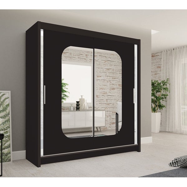 Manchester Modern Wooden Wardrobe - Armoire with Mirror - 80 Inch Wide - - 36339177