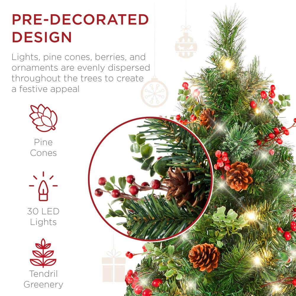 30 in. LED Christmas Tree Path Lights with Berries Pine Cones and Ornaments (Set of 2)