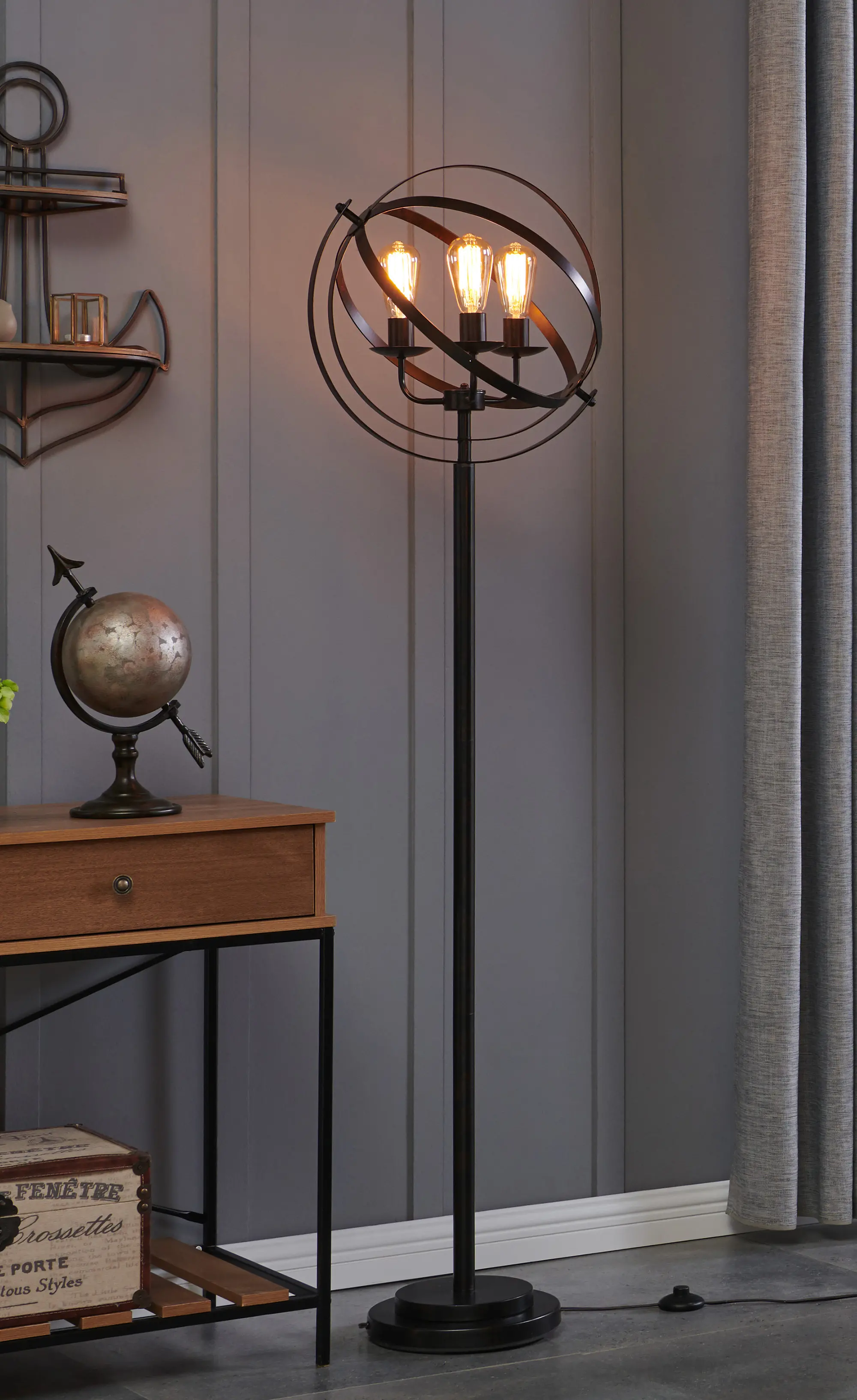 Industrial Open Metal Black Floor Lamp - Orbiton