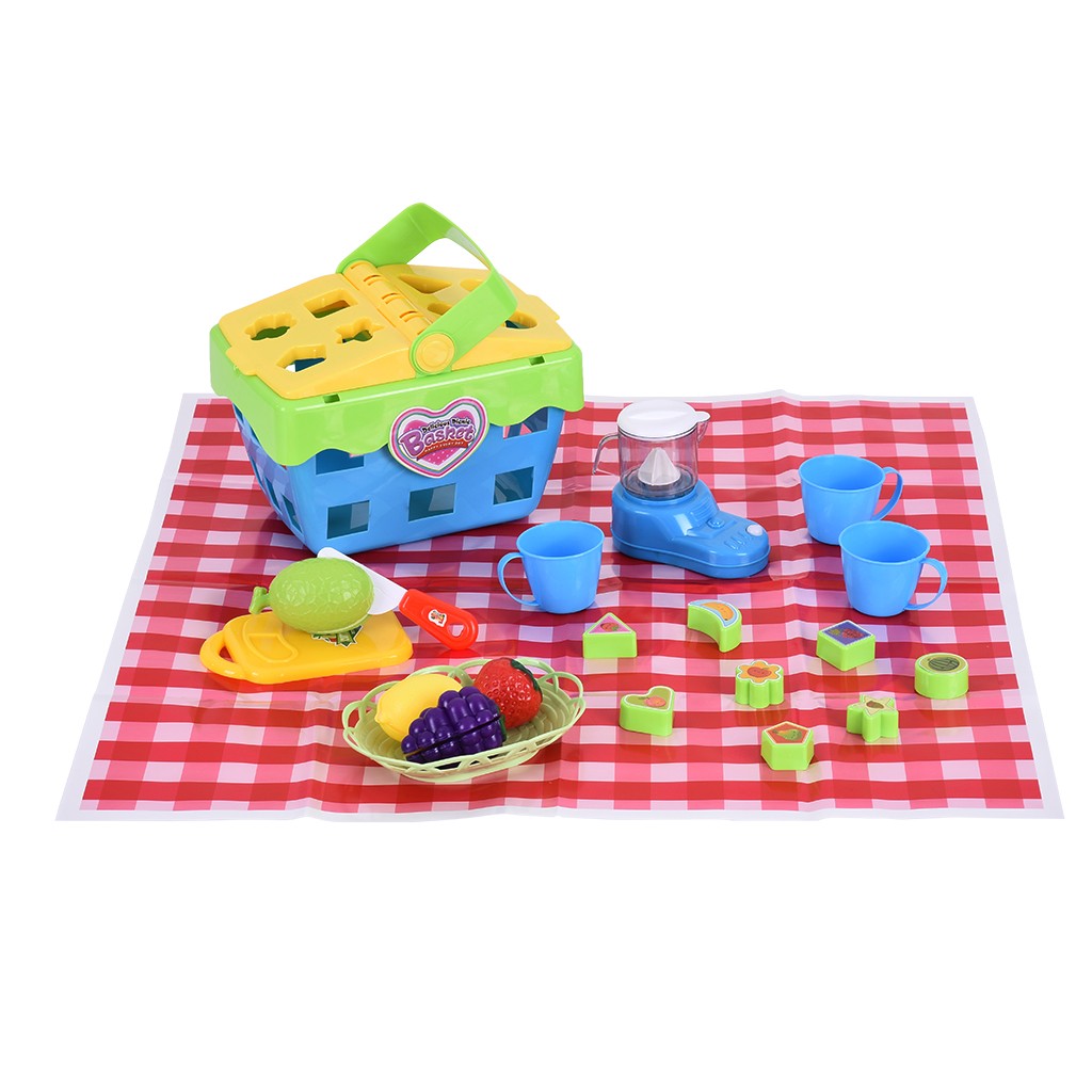 Role-playing delicious picnic basket toy puzzle building block set， suitable for children， contains various accessories， multi-function game