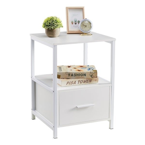 VECELO White Nightstands Square Side Table/Sofa Table/End Table with Drawers - - 32360164