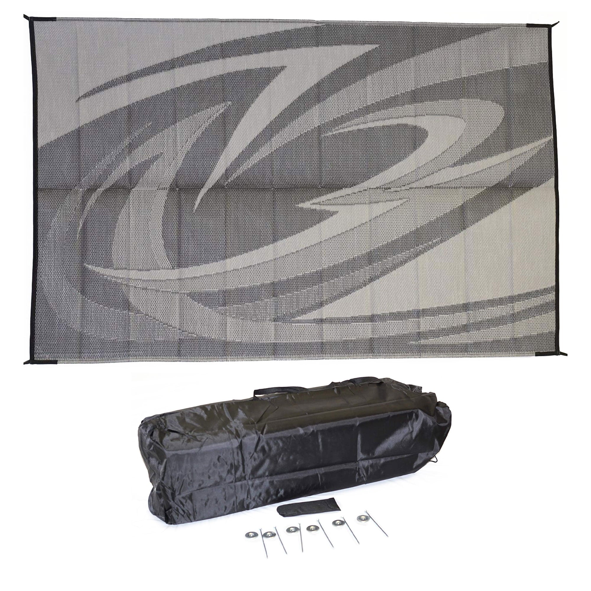 EEZ-RV Products 9' x 18' Reversible Outdoor Mat for Patios & RVs, Grey Vine