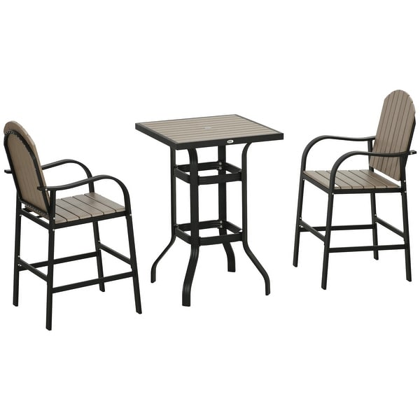 Outsunny 3 Piece Patio Bar Set，Outdoor High Top Table and Chairs Set with Umbrella Hole，Aluminum Frame Bistro Set for Lawn