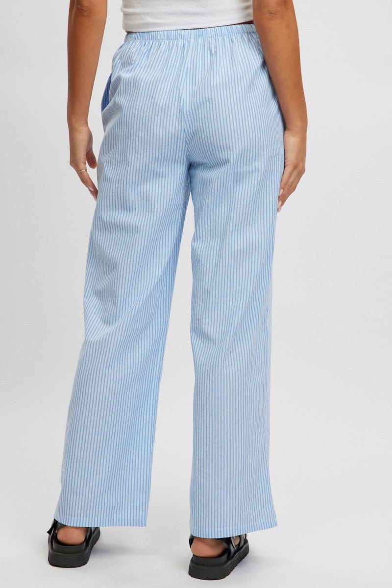 Blue Stripe Wide Leg Pants High Rise