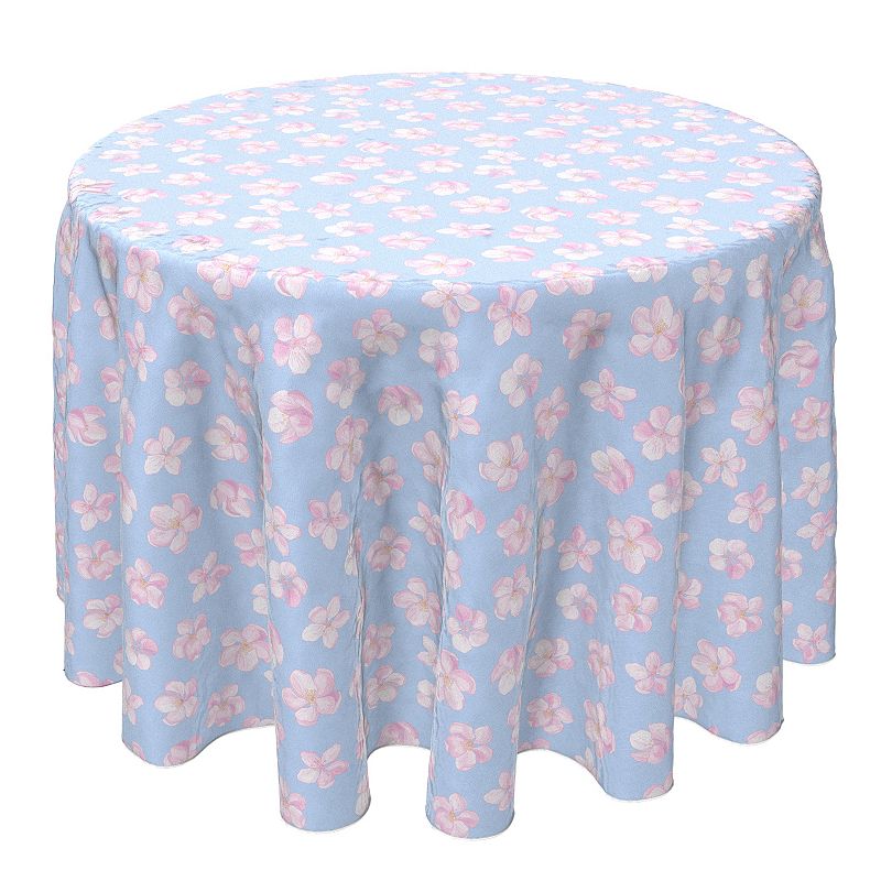 Round Tablecloth， 100% Cotton， 60 Round， Pink Apple Blossoms