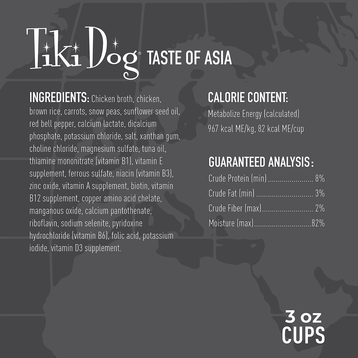 Tiki Dog Taste of Asia Chicken and Snow Peas Stir Fry Recipe in Broth Gluten-Free Wet Dog Food， 3-oz cup， case of 4