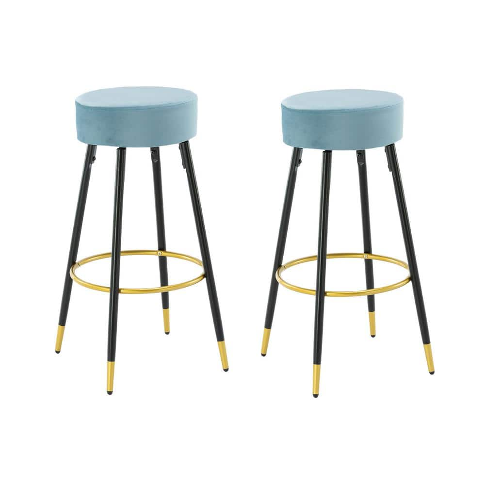 HOMEFUN 30 in. Light Blue Metal Frame Bar Stool with Velvet Seat (Set of 2) HFHDOF-052LB