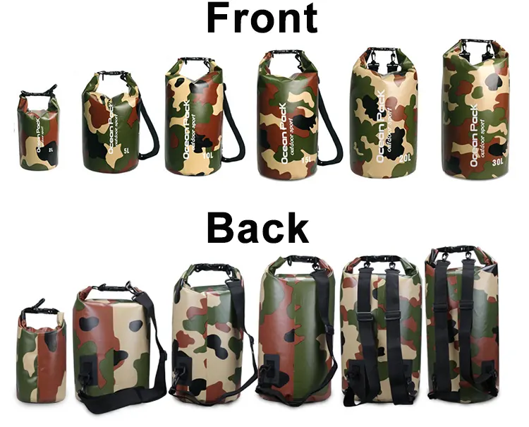 Custom Logo Camouflage Backpack 2L 5L 10L 15L 20L 30L Blue Pink PVC Double Shoulder Waterproof Dry Bag