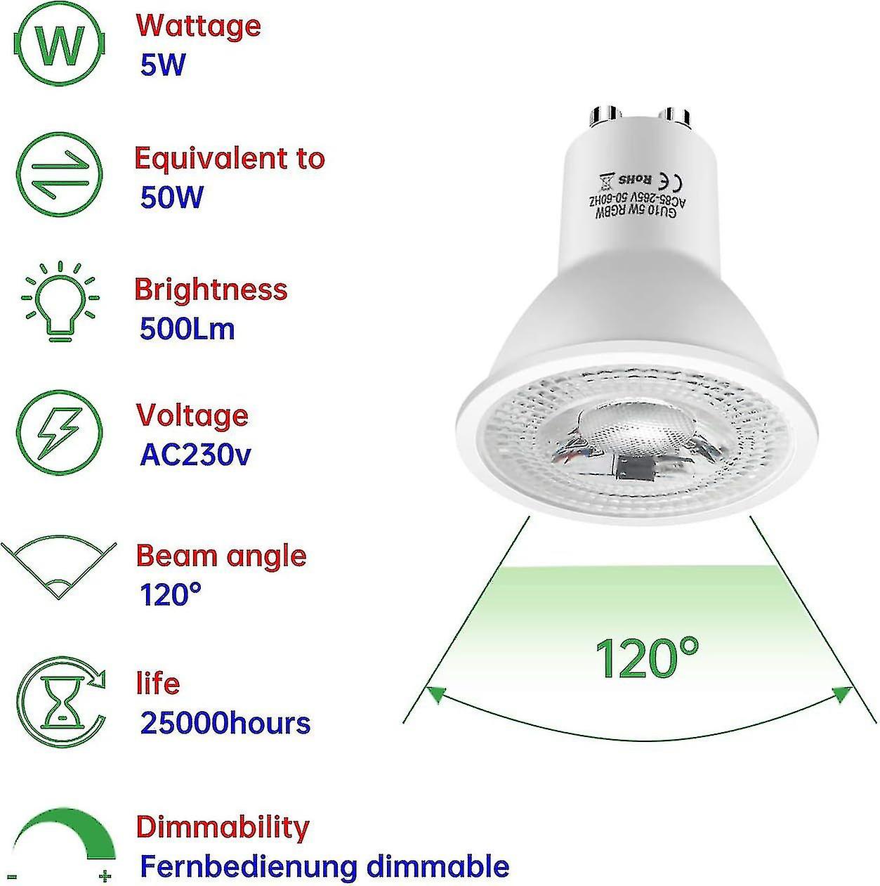 Gu10 Led Dimmable Warm White 2700k， 5w Equivalent 50w (set Of 5) [energy Class E]