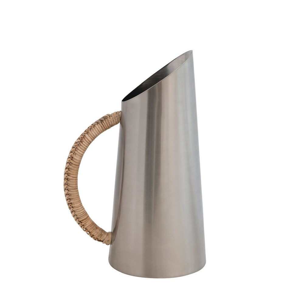 Angled Stainless Steel Pitcher with Rattan Wrapped Handle   7.0\